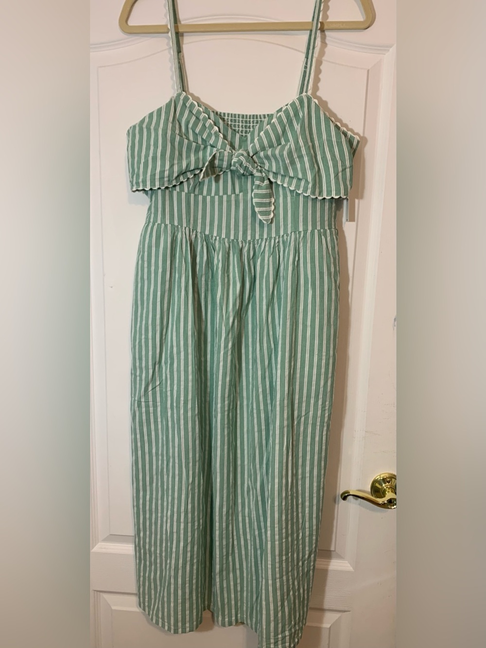 NWT Old Navy Striped Midi Sundress L Green White V-Neck Sleeveless Coastal